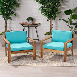 English Elm Christopher Knight Home® - SANTA club chair set with wire-brushed wood finish, slat paneling and water-resistant cushions, stylish lounging Teak 63663.00F-2_63663.00TS-2