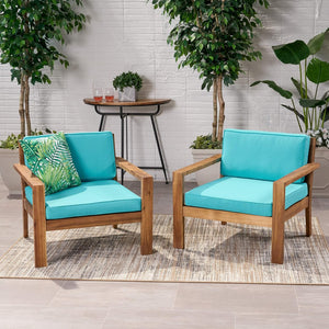 English Elm Christopher Knight Home® - SANTA club chair set with wire-brushed wood finish, slat paneling and water-resistant cushions, stylish lounging Teak 63663.00F-2_63663.00TS-2