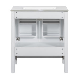 English Elm 30" White Bathroom Vanity with Single Sink — Solid Wood Frame, Soft-Close Doors, Drawer Dividers, Spacious Storage WF324043AAK