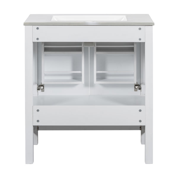 English Elm 30" White Bathroom Vanity with Single Sink — Solid Wood Frame, Soft-Close Doors, Drawer Dividers, Spacious Storage WF324043AAK