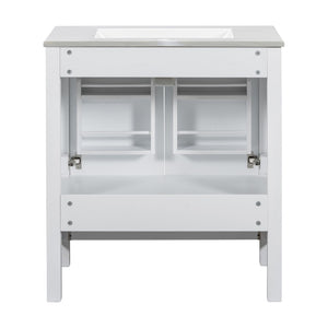 English Elm Modern 48 Inch Freestanding Bathroom Vanity Dual Ceramic Sinks Soft Close Gold Handles White N729P000001K