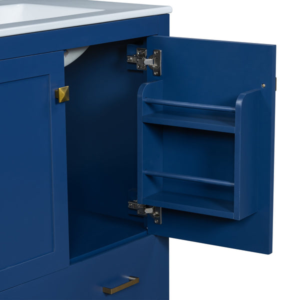 English Elm 60" Blue Double Vanity with Ceramic Sinks, Solid Wood Frame, Divided Drawers & Soft-Close Doors N729P000001C