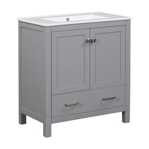 English Elm 30" Gray Bathroom Vanity with Undermount Sink, Solid Wood Frame, Soft-Closing Doors & Drawer Organizer, Spacious Storage, Transitional Design WF324043AAE