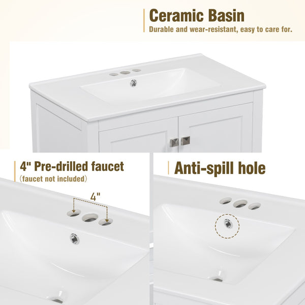 English Elm Modern 48 Inch Freestanding Bathroom Vanity Dual Ceramic Sinks Soft Close Gold Handles White N729P000001K
