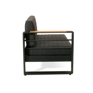 English Elm Christopher Knight Home® - Giovanna Black Left-Arm Loveseat with Teak-Tone Armrest, Quilted Grey Cushions & Rustproof Aluminum Frame WF532454BLK