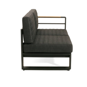 English Elm Christopher Knight Home® - Giovanna Black V-Shape Right-Arm Loveseat with Teak Accent, Quilted Grey Cushions, Weatherproof Aluminum WF532453BLK