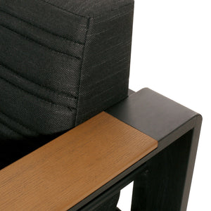 English Elm Christopher Knight Home® - Giovanna Black V-Shape Right-Arm Loveseat with Teak Accent, Quilted Grey Cushions, Weatherproof Aluminum WF532453BLK