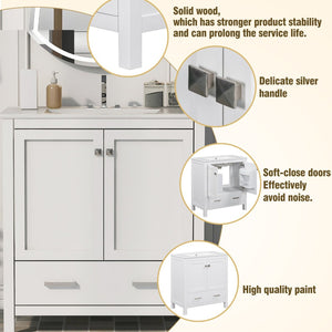 English Elm Modern 48 Inch Freestanding Bathroom Vanity Dual Ceramic Sinks Soft Close Gold Handles White N729P000001K