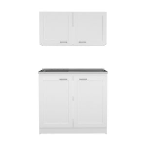 English Elm Zurich Two-Shelf Cabinet Set with Stainless Steel Sink and Faucet Hole, Durable Particleboard Construction White 42.1 L x 23.2 W x 7.1 H B200S00190