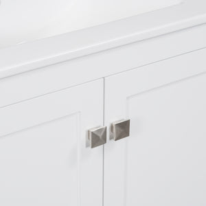 English Elm 30" White Bathroom Vanity with Single Sink — Solid Wood Frame, Soft-Close Doors, Drawer Dividers, Spacious Storage WF324043AAK