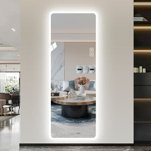 English Elm Full Body Led Wall Mirror with Rounded Corners Dimmable Light for Bedroom Dressing Room W2071124490