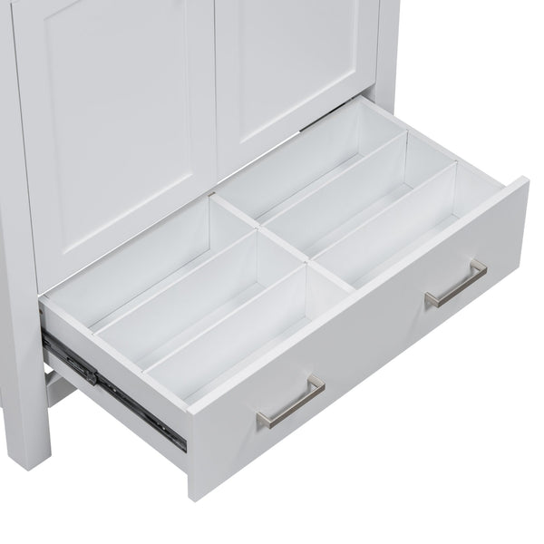 English Elm 30" White Bathroom Vanity with Single Sink — Solid Wood Frame, Soft-Close Doors, Drawer Dividers, Spacious Storage WF324043AAK