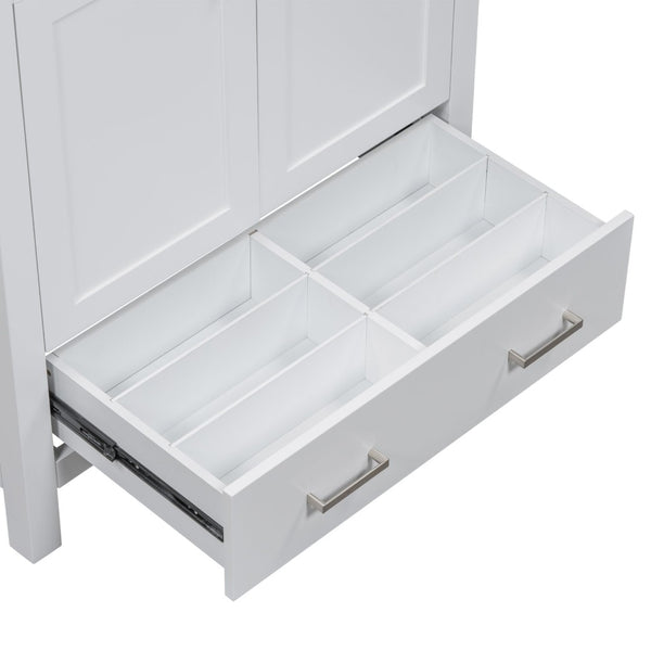 English Elm Modern 48 Inch Freestanding Bathroom Vanity Dual Ceramic Sinks Soft Close Gold Handles White N729P000001K