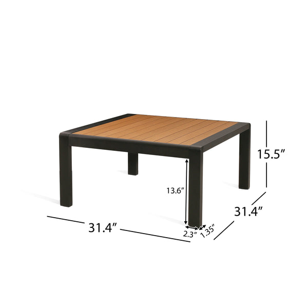 English Elm Christopher Knight Home® - Giovanna V Shape Coffee Table - Black Anodized Aluminum Frame, WPC Weatherproof Top, Minimalist Outdoor Appeal WF532451BLK