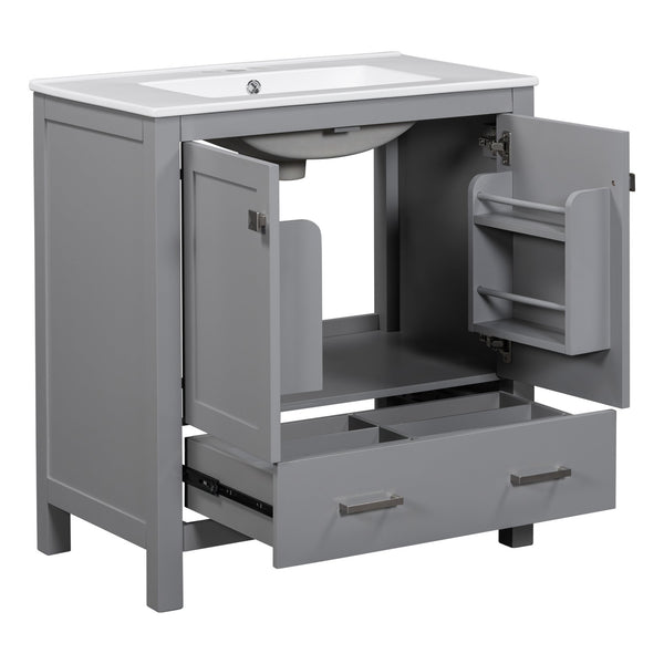 English Elm 30" Gray Bathroom Vanity with Undermount Sink, Solid Wood Frame, Soft-Closing Doors & Drawer Organizer, Spacious Storage, Transitional Design WF324043AAE