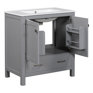 English Elm 30" Gray Bathroom Vanity with Undermount Sink, Solid Wood Frame, Soft-Closing Doors & Drawer Organizer, Spacious Storage, Transitional Design WF324043AAE