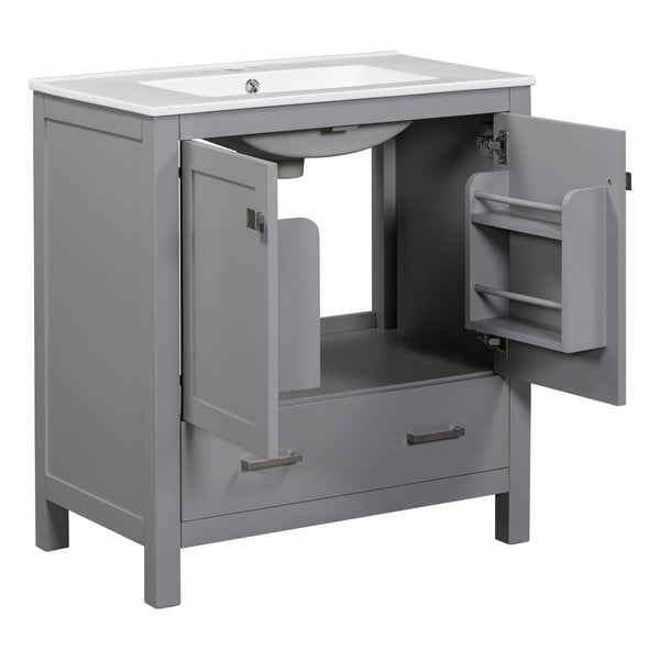 English Elm 30" Gray Bathroom Vanity with Undermount Sink, Solid Wood Frame, Soft-Closing Doors & Drawer Organizer, Spacious Storage, Transitional Design WF324043AAE