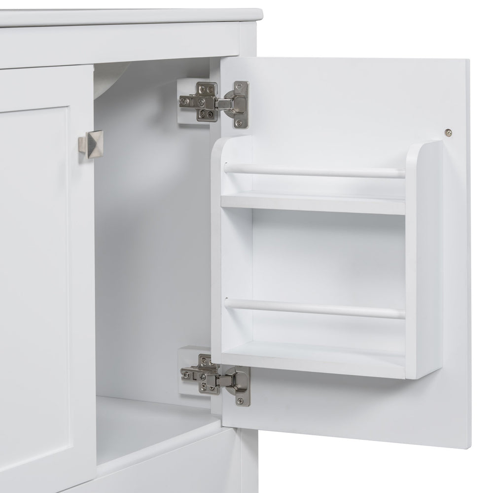 English Elm 30" White Bathroom Vanity with Single Sink — Solid Wood Frame, Soft-Close Doors, Drawer Dividers, Spacious Storage WF324043AAK