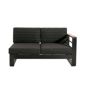 English Elm Christopher Knight Home® - Giovanna Black V-Shape Right-Arm Loveseat with Teak Accent, Quilted Grey Cushions, Weatherproof Aluminum WF532453BLK