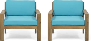English Elm Christopher Knight Home® - Outdoor Acacia Wood Club Chairs Set of 2 with Wire-Brushed Finish, Teal Water-Resistant Cushions, Slat Paneling 63663.00BRNF-L-2_63663.00TS-2