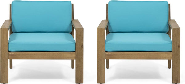English Elm Christopher Knight Home® - Outdoor Acacia Wood Club Chairs Set of 2 with Wire-Brushed Finish, Teal Water-Resistant Cushions, Slat Paneling 63663.00BRNF-L-2_63663.00TS-2
