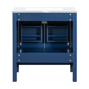 English Elm 30" Blue Bathroom Vanity - Solid Wood 30"W Transitional Undermount Sink Cabinet with Soft-Close Doors, Drawer Storage, Waterproof Finish WF324043AAC