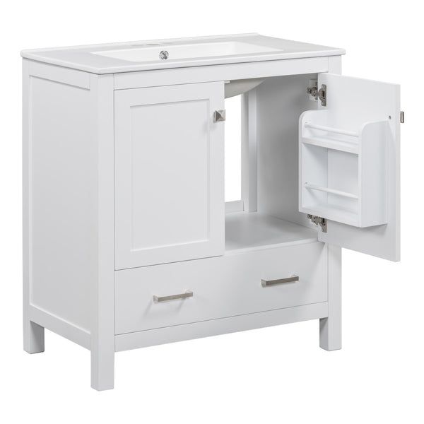 English Elm Modern 48 Inch Freestanding Bathroom Vanity Dual Ceramic Sinks Soft Close Gold Handles White N729P000001K