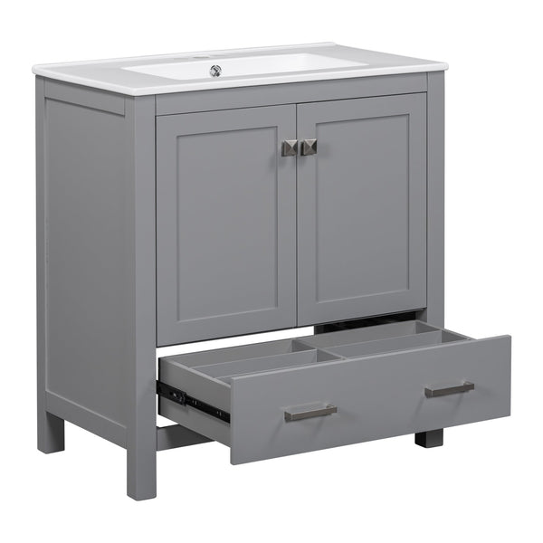 English Elm 30" Gray Bathroom Vanity with Undermount Sink, Solid Wood Frame, Soft-Closing Doors & Drawer Organizer, Spacious Storage, Transitional Design WF324043AAE