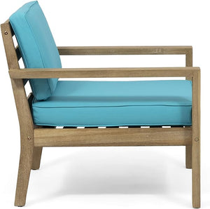 English Elm Christopher Knight Home® - Outdoor Acacia Wood Club Chairs Set of 2 with Wire-Brushed Finish, Teal Water-Resistant Cushions, Slat Paneling 63663.00BRNF-L-2_63663.00TS-2