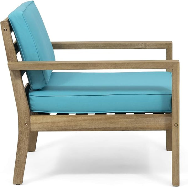 English Elm Christopher Knight Home® - Outdoor Acacia Wood Club Chairs Set of 2 with Wire-Brushed Finish, Teal Water-Resistant Cushions, Slat Paneling 63663.00BRNF-L-2_63663.00TS-2