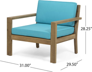 English Elm Christopher Knight Home® - Outdoor Acacia Wood Club Chairs Set of 2 with Wire-Brushed Finish, Teal Water-Resistant Cushions, Slat Paneling 63663.00BRNF-L-2_63663.00TS-2