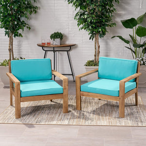 English Elm Christopher Knight Home® - Outdoor Acacia Wood Club Chairs Set of 2 with Wire-Brushed Finish, Teal Water-Resistant Cushions, Slat Paneling 63663.00BRNF-L-2_63663.00TS-2