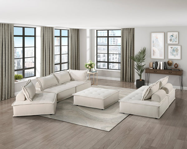 English Elm Living Tufted Inman Modular Armless Accent Chair with Bolster Pillow Beige Boucle Upholstered, 40" B011P180908