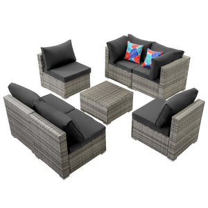 English Elm 7 Piece Outdoor Pe Wicker Furniture Set, Patio Black Rattan Sectional Sofa Couch With Washable Cushions