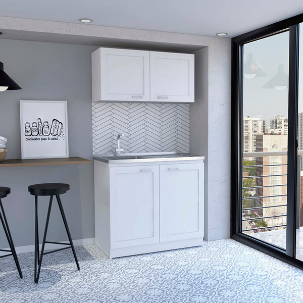 English Elm Zurich modern cabinet set with two adjustable shelves, sleek particleboard construction for storage longevity and style White 42.1 L x 23.2 W x 7.1 H B070S00190