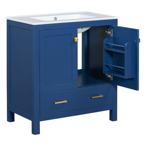 English Elm 30" Blue Bathroom Vanity - Solid Wood 30"W Transitional Undermount Sink Cabinet with Soft-Close Doors, Drawer Storage, Waterproof Finish WF324043AAC
