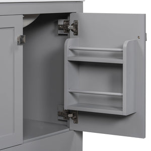 English Elm 60" Grey Bathroom Vanity Set with Double Sinks, Solid Wood, Soft-Close Doors, Divided Drawers & Storage Shelves for Spacious Modern Baths N729P000001E