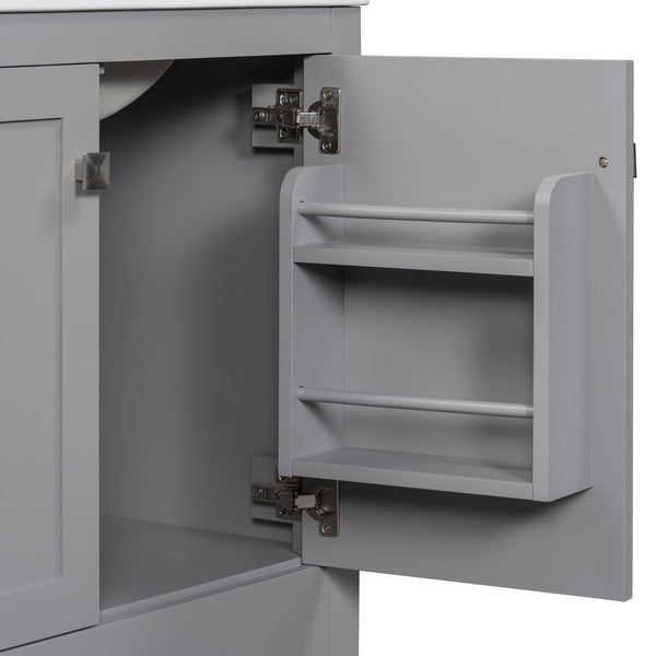 English Elm 60" Grey Bathroom Vanity Set with Double Sinks, Solid Wood, Soft-Close Doors, Divided Drawers & Storage Shelves for Spacious Modern Baths N729P000001E