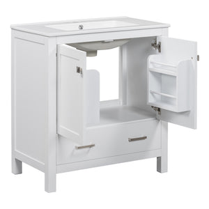 English Elm 30" White Bathroom Vanity with Single Sink — Solid Wood Frame, Soft-Close Doors, Drawer Dividers, Spacious Storage WF324043AAK