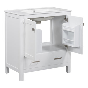 English Elm Modern 48 Inch Freestanding Bathroom Vanity Dual Ceramic Sinks Soft Close Gold Handles White N729P000001K