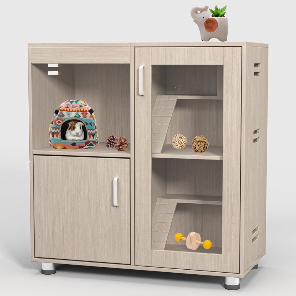 English Elm Guinea Pig Solid Wood Habitat with Acrylic View Panel and Built in Storage Cabinet Wood W1850P168633