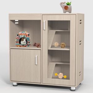 English Elm Guinea Pig Solid Wood Habitat with Acrylic View Panel and Built in Storage Cabinet Wood W1850P168633