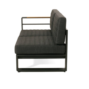 English Elm Christopher Knight Home® - Giovanna Black Left-Arm Loveseat with Teak-Tone Armrest, Quilted Grey Cushions & Rustproof Aluminum Frame WF532454BLK