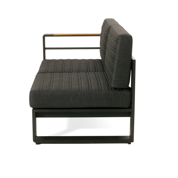 English Elm Christopher Knight Home® - Giovanna Black Left-Arm Loveseat with Teak-Tone Armrest, Quilted Grey Cushions & Rustproof Aluminum Frame WF532454BLK