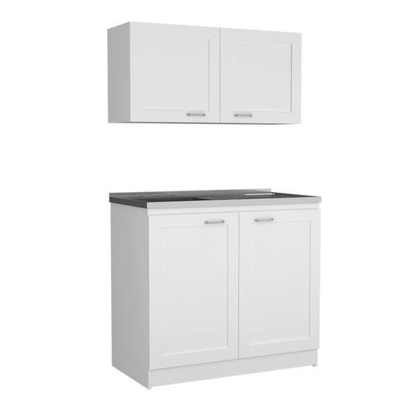 English Elm Zurich modern cabinet set with two adjustable shelves, sleek particleboard construction for storage longevity and style White 42.1 L x 23.2 W x 7.1 H B070S00190
