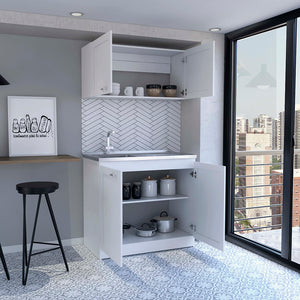 English Elm Zurich modern cabinet set with two adjustable shelves, sleek particleboard construction for storage longevity and style White 42.1 L x 23.2 W x 7.1 H B070S00190