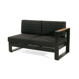 English Elm Christopher Knight Home® - Giovanna Black V-Shape Right-Arm Loveseat with Teak Accent, Quilted Grey Cushions, Weatherproof Aluminum WF532453BLK