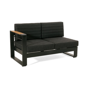 English Elm Christopher Knight Home® - Giovanna Black Left-Arm Loveseat with Teak-Tone Armrest, Quilted Grey Cushions & Rustproof Aluminum Frame WF532454BLK