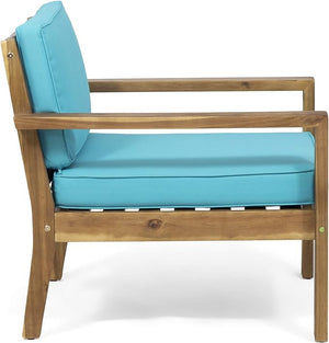 English Elm Christopher Knight Home® - SANTA club chair set with wire-brushed wood finish, slat paneling and water-resistant cushions, stylish lounging Teak 63663.00F-2_63663.00TS-2