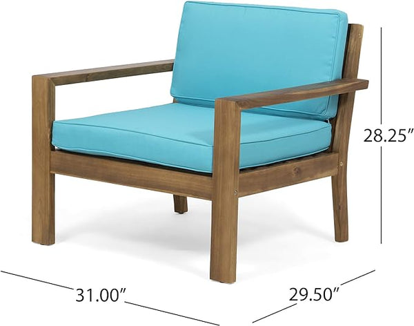 English Elm Christopher Knight Home® - SANTA club chair set with wire-brushed wood finish, slat paneling and water-resistant cushions, stylish lounging Teak 63663.00F-2_63663.00TS-2